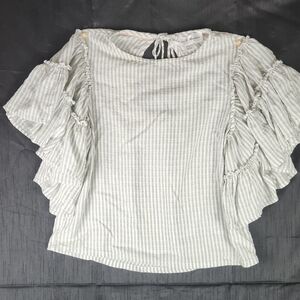 Chelsea & Theodore White/Gray Striped Cotton Ruffled SleeveTop Boho Sz XS